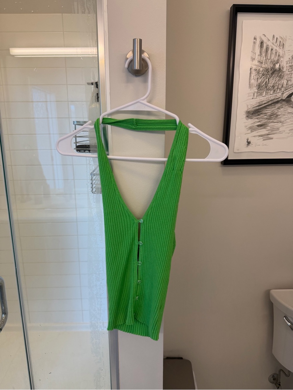 Bright Green Ribbed Button-Front Tank